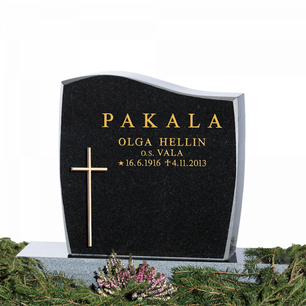 Musta hautakivi, nimi ja päivämäärät.