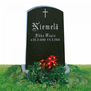 Niemelä, muistokivi, kukkia, ristillä