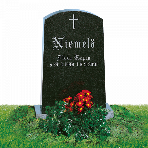Niemelä, muistokivi, kukkia, ristillä
