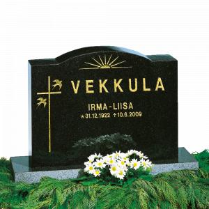 Musta hautakivi, nimi ja päivämäärät.