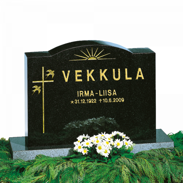 Musta hautakivi, nimi ja päivämäärät.